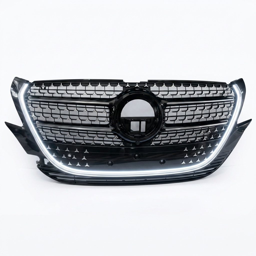 Maska grill Diamond předního nárazníku Mercedes V-Class W447 2025+ LED podsvícení - Černá